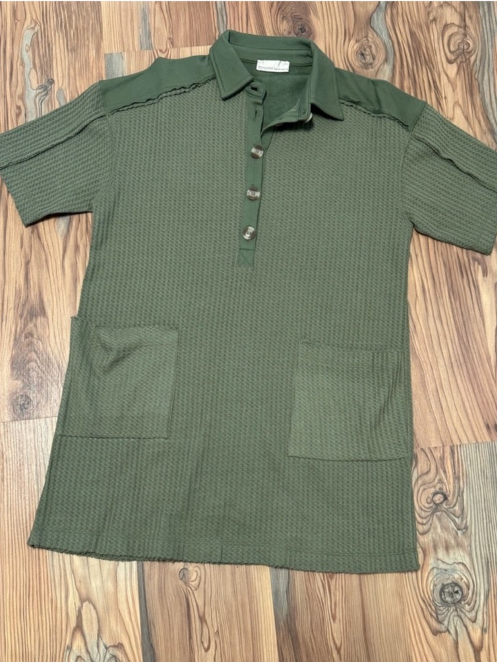 Zenana Outfitters Olive Polo Tunic Dress with Patch Pockets